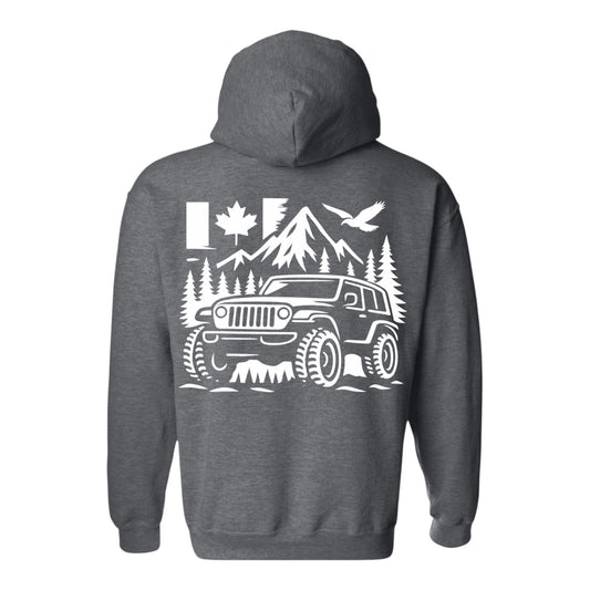 Jeep Life Unisex Hoodie with extra large image on back and pocket sized image on front