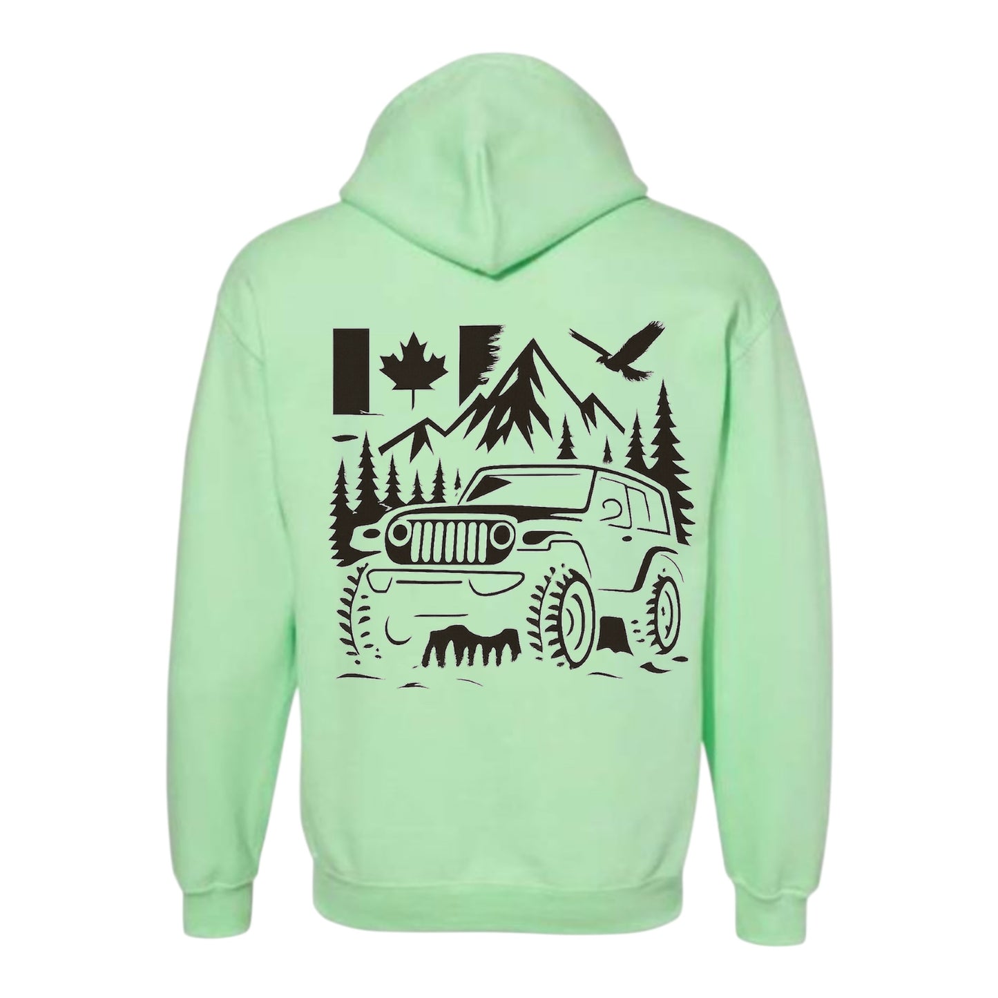 Jeep Life Unisex Hoodie with extra large image on back and pocket sized image on front