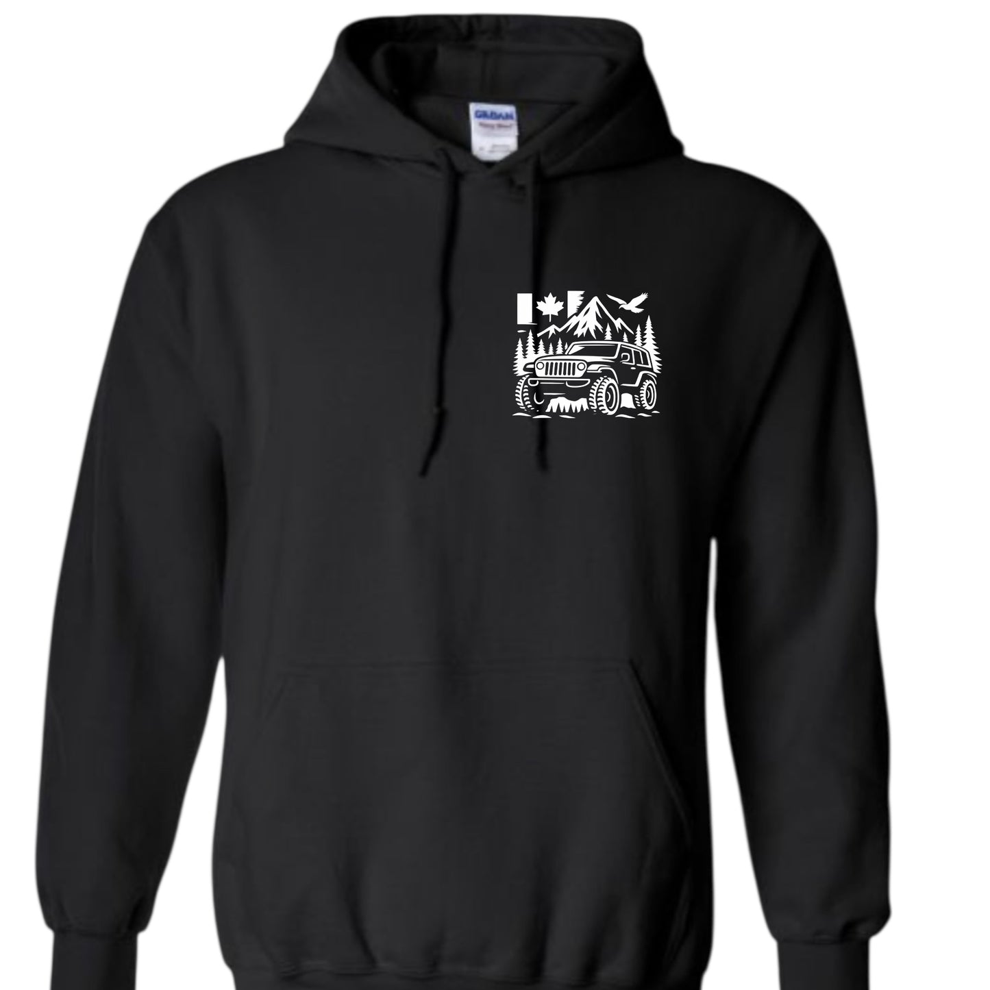 Jeep Life Unisex Hoodie with extra large image on back and pocket sized image on front