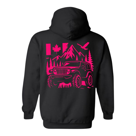 Jeep Life Unisex Hoodie with extra large image on back and pocket sized image on front
