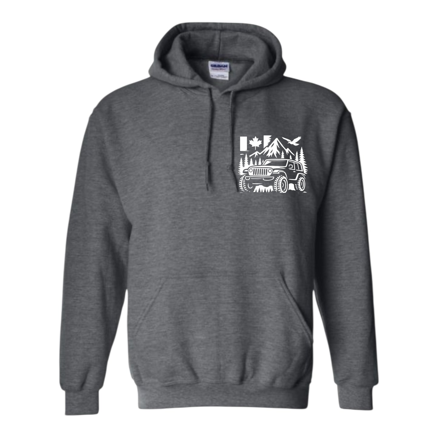 Jeep Life Unisex Hoodie with extra large image on back and pocket sized image on front
