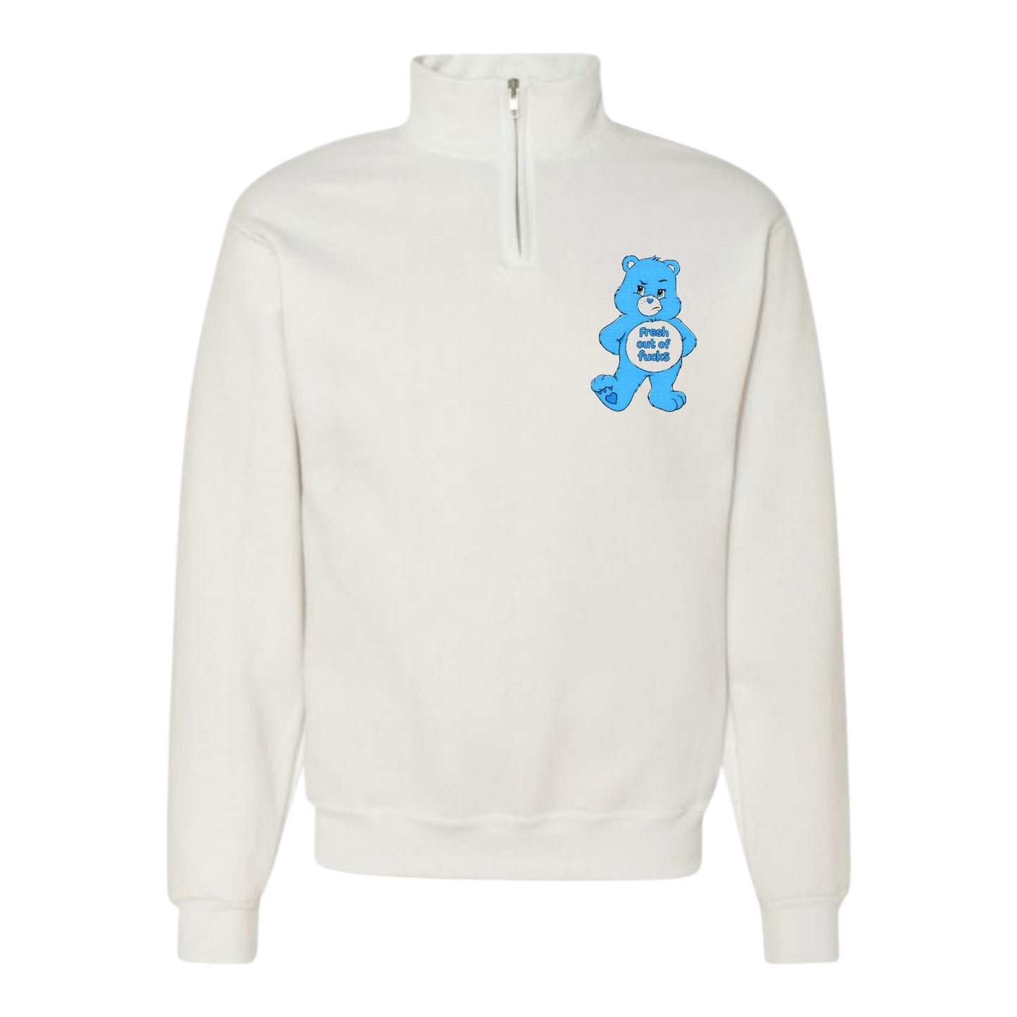 Swear Bear Quarter Zip Fleece Pull Over Fresh Out Of Fucks Bear