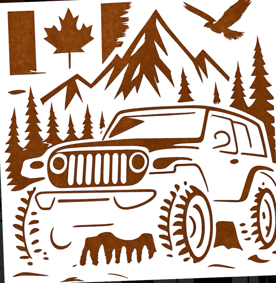 Jeep Life LARGE DTF Print 14x13 Brown