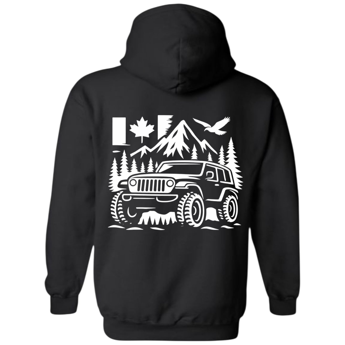 Jeep Life Unisex Hoodie with extra large image on back and pocket sized image on front